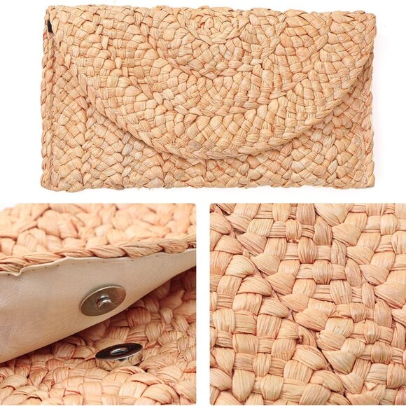 Women Straw Clutch Summer Straw Beach Bag Hand-woven Summer Envelope Purse Walle - Picture 6 of 6